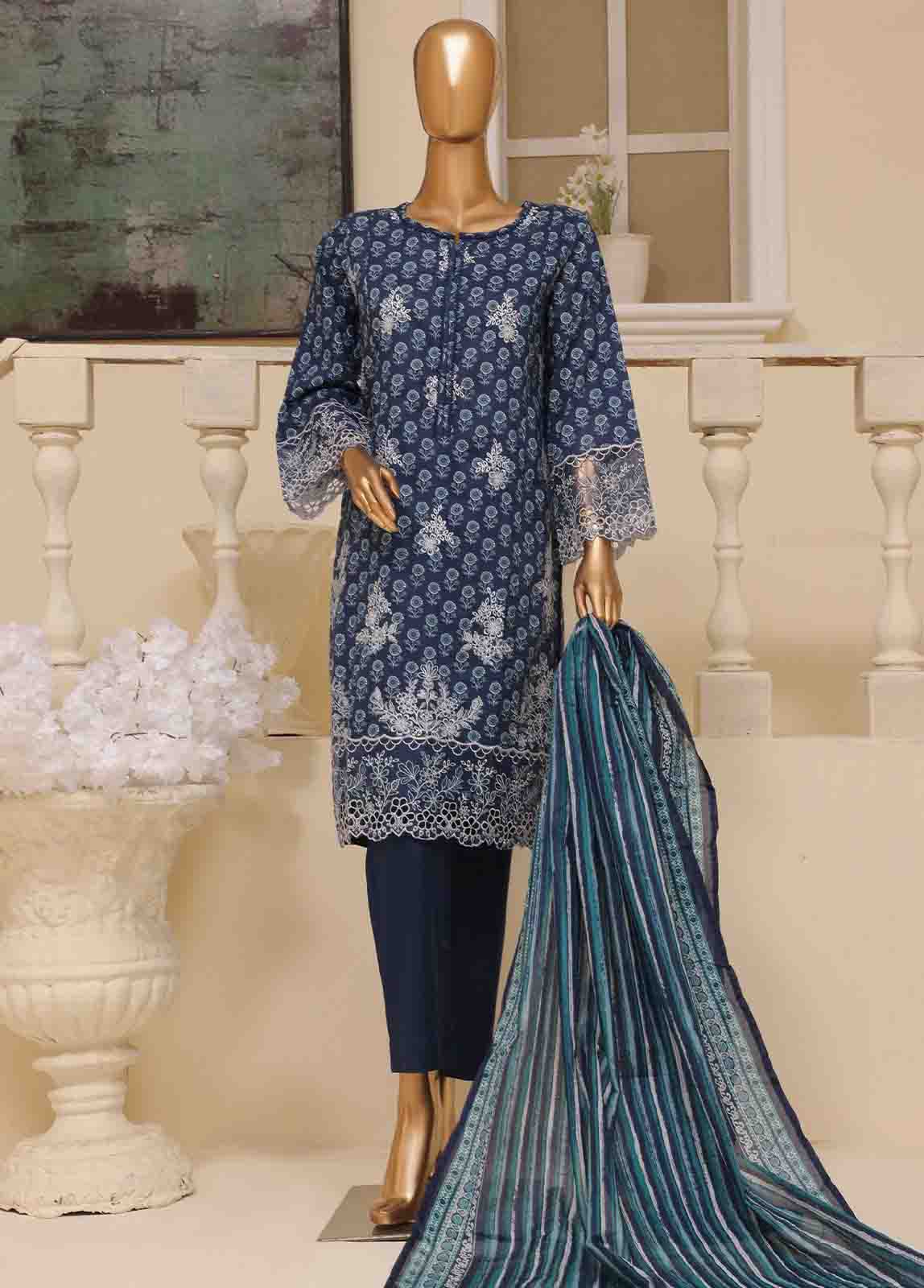 Bin Saeed Fabric - SME-600 -3 Piece Chikankari Stitched Suit