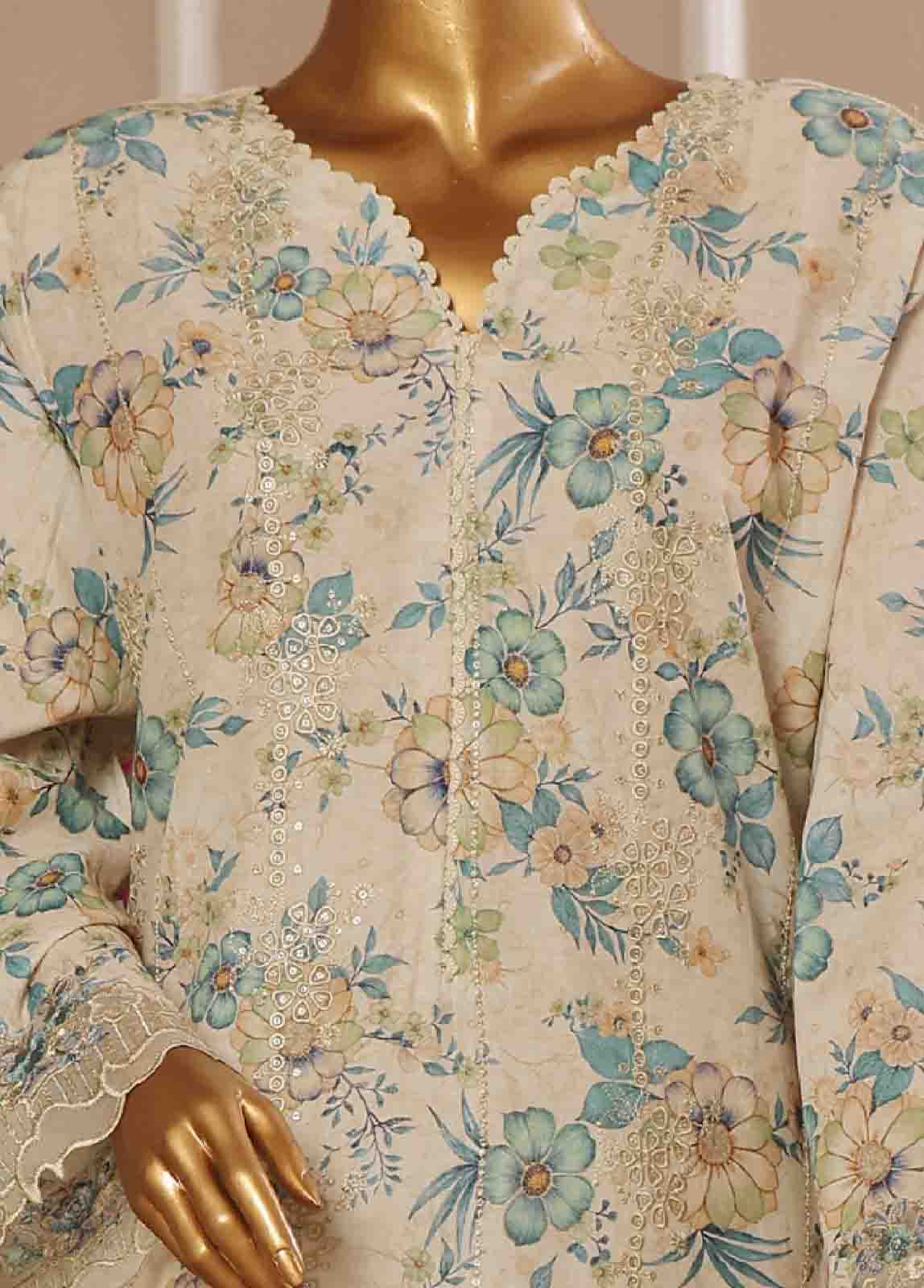 Bin Saeed Fabric - SME-735 -3 Piece Chikankari Stitched Suit