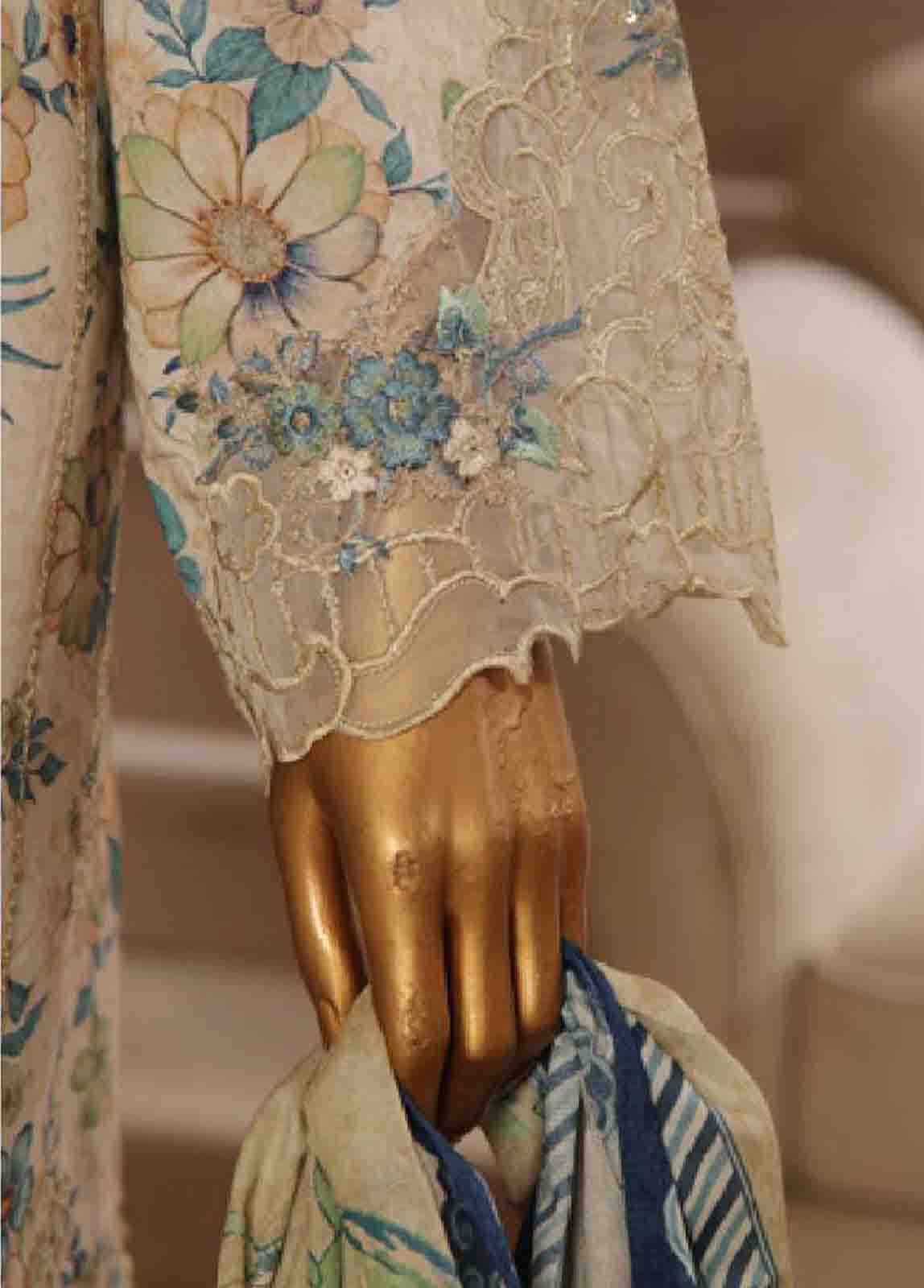 Bin Saeed Fabric - SME-735 -3 Piece Chikankari Stitched Suit