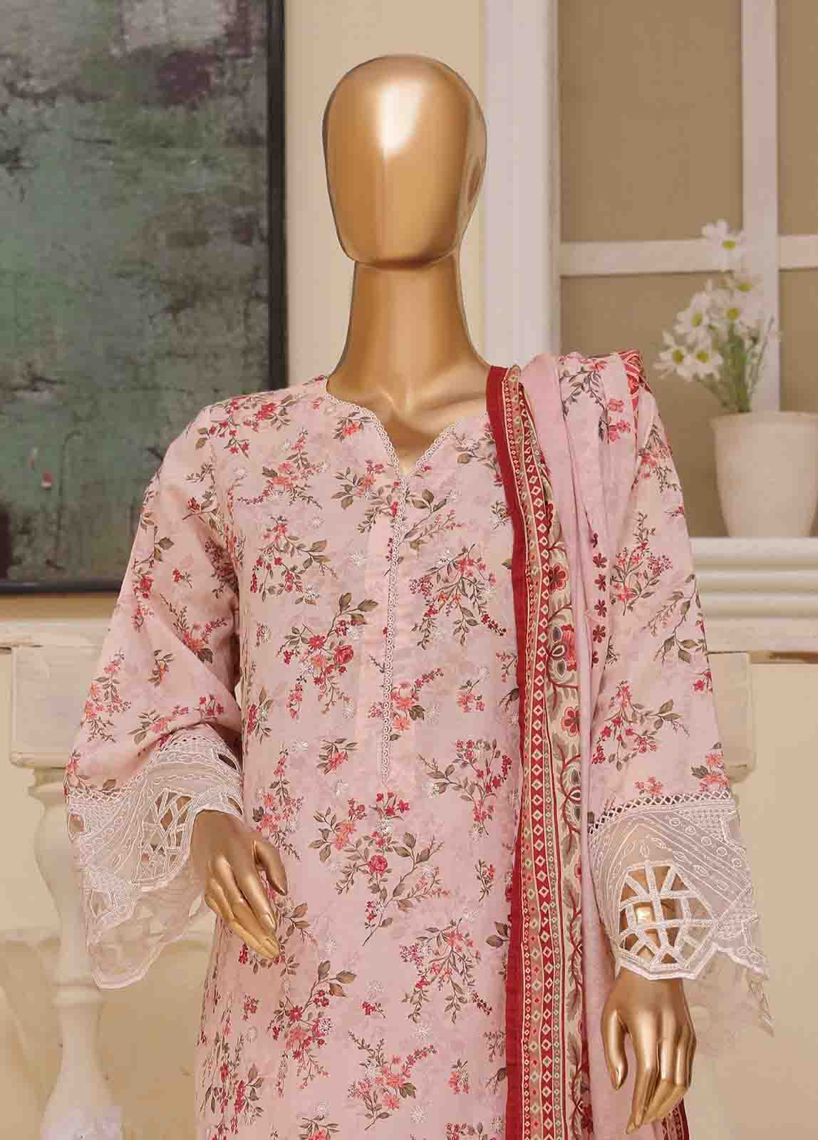 Bin Saeed Fabric - SME-738 -3 Piece Chikankari Stitched Suit