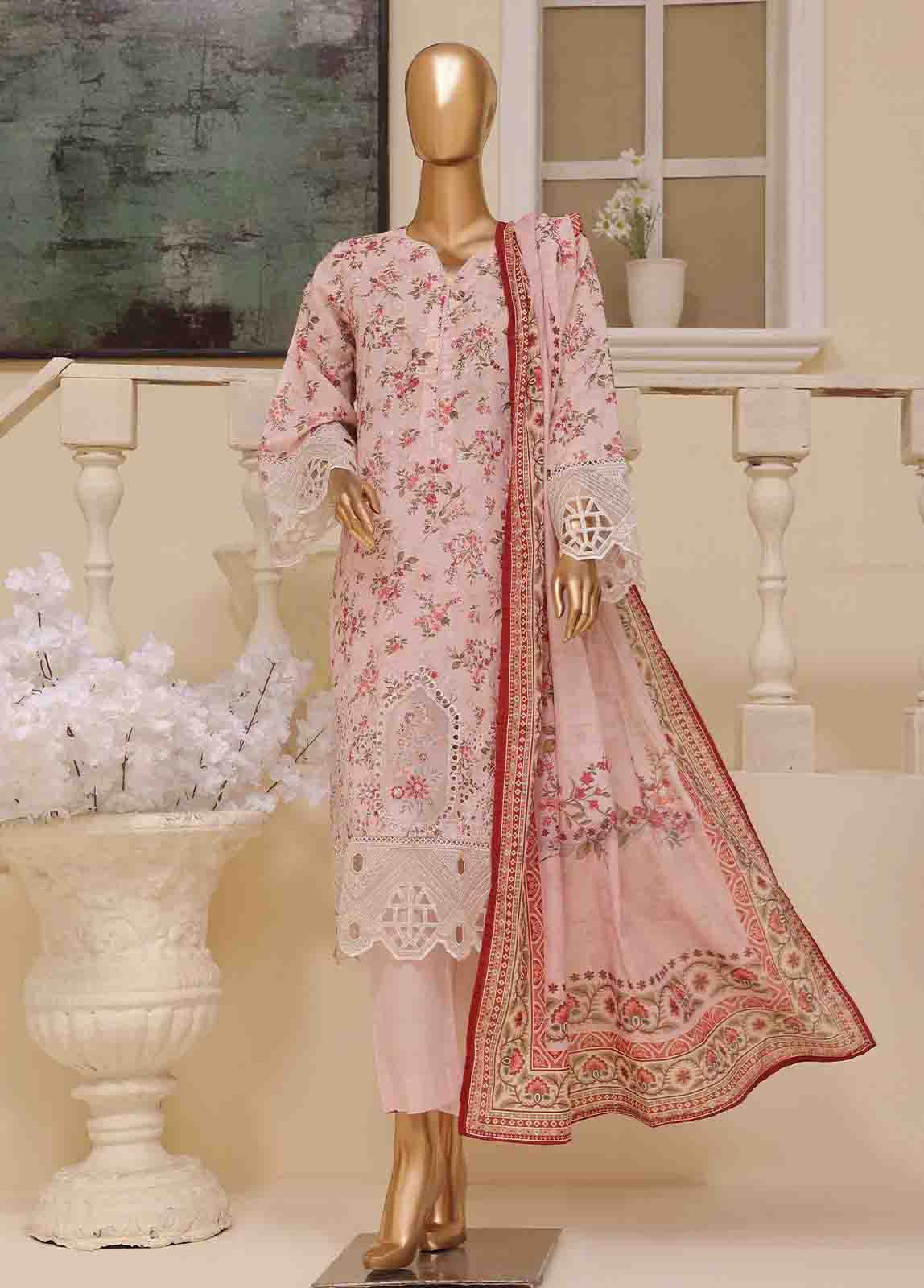 Bin Saeed Fabric - SME-738 -3 Piece Chikankari Stitched Suit