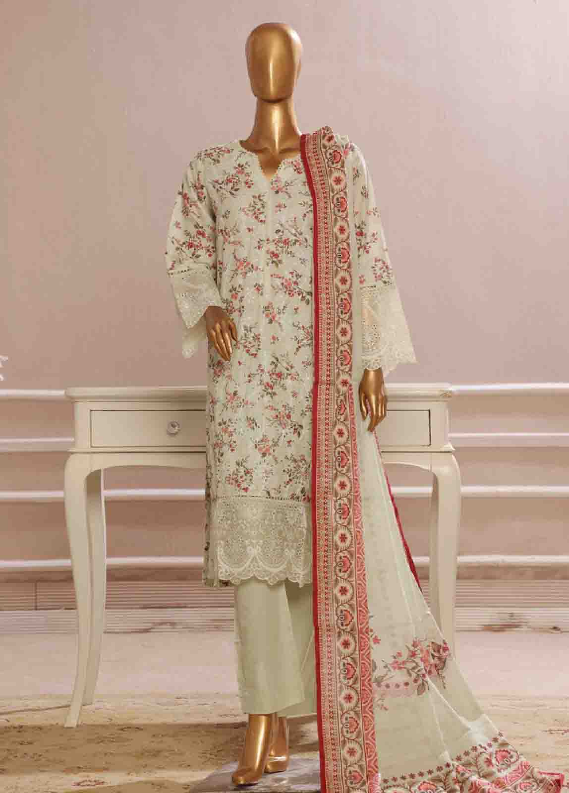 Bin Saeed Fabric - SME-739 -3 Piece Chikankari Stitched Suit