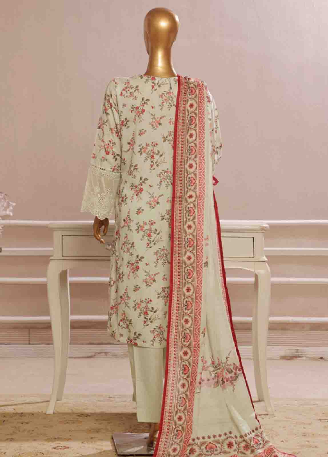Bin Saeed Fabric - SME-739 -3 Piece Chikankari Stitched Suit