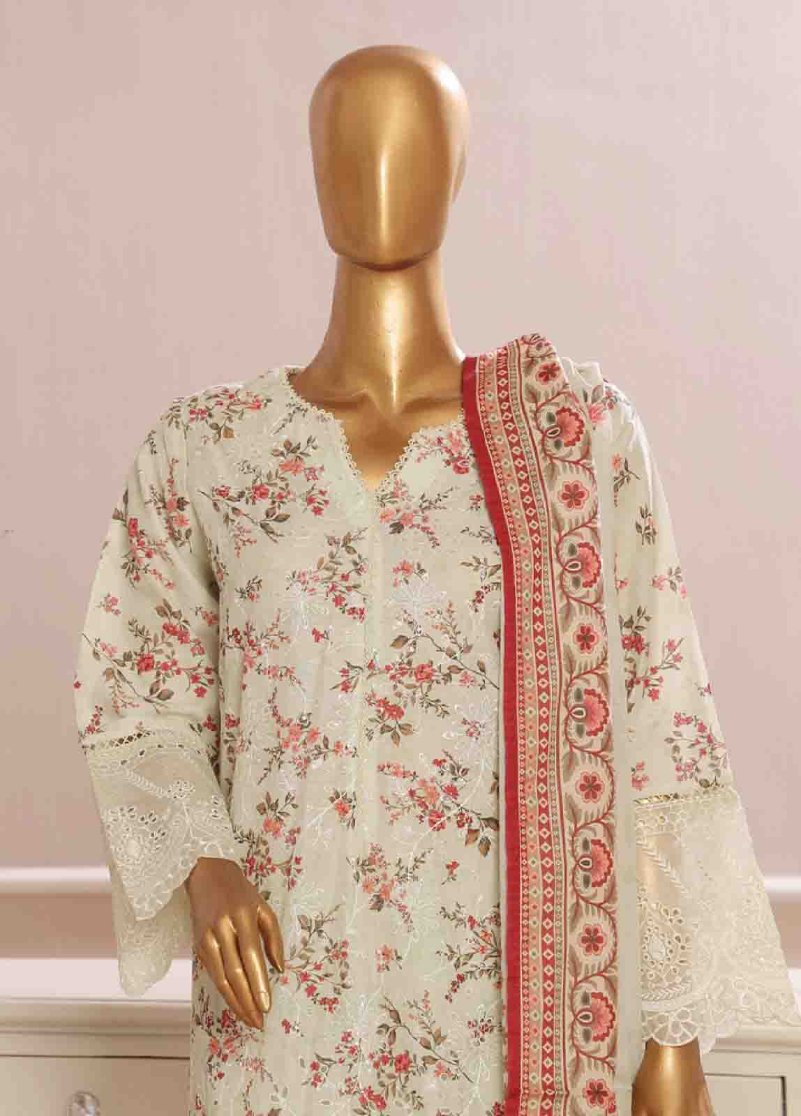 Bin Saeed Fabric - SME-739 -3 Piece Chikankari Stitched Suit