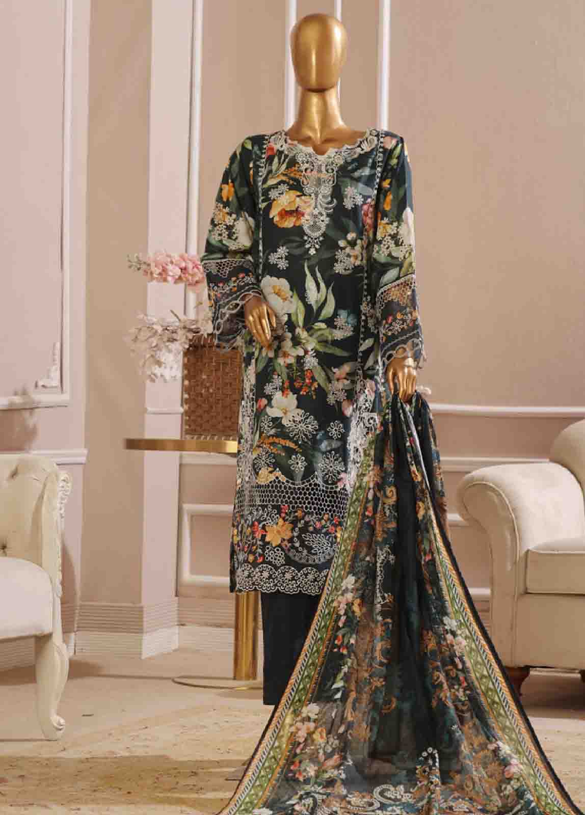 Bin Saeed Fabric - SME-742 -3 Piece Chikankari Stitched Suit