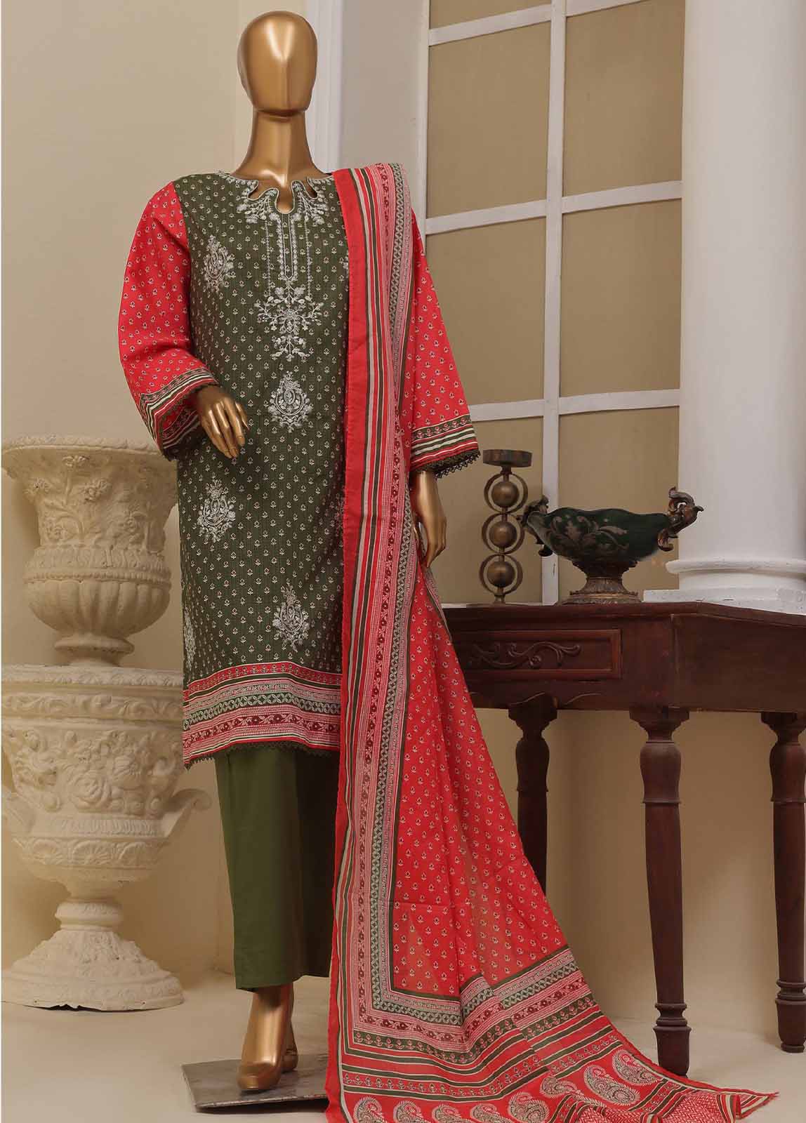 SME-753- 3 Piece Embroidered Stitched Suit