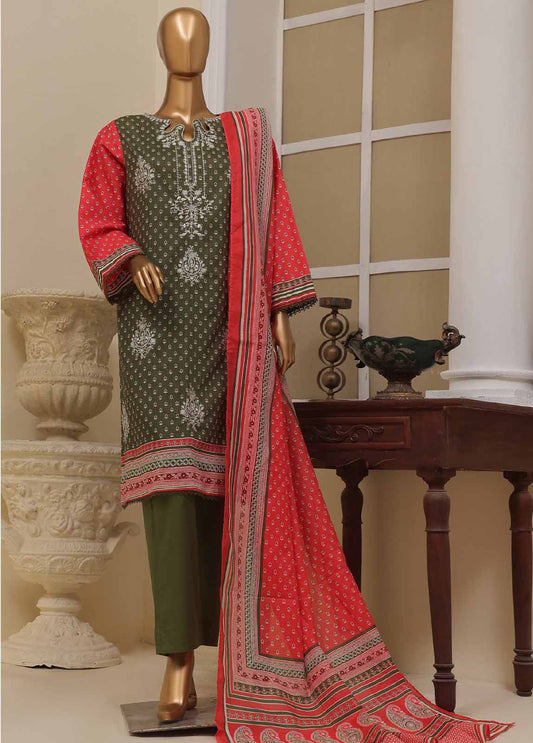 SME-753- 3 Piece Embroidered Stitched Suit