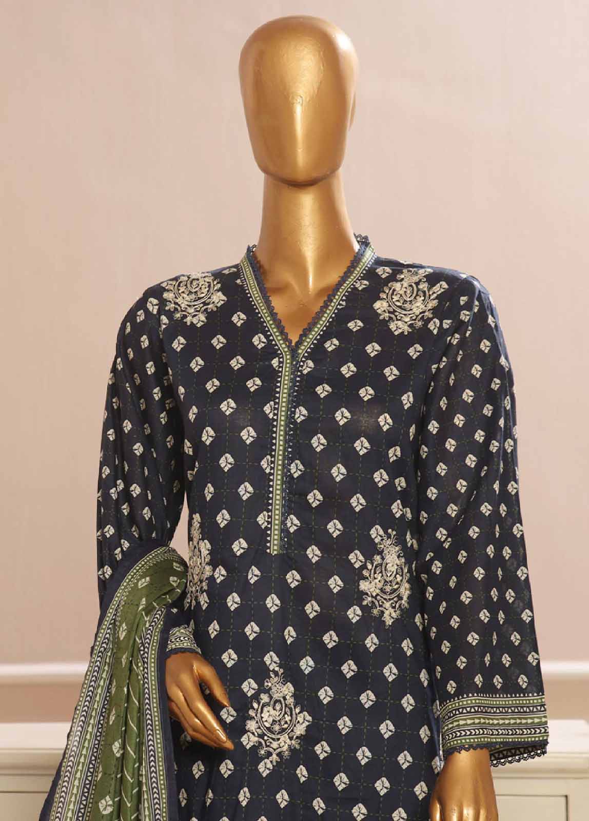 SME-755- 3 Piece Embroidered Stitched Suit