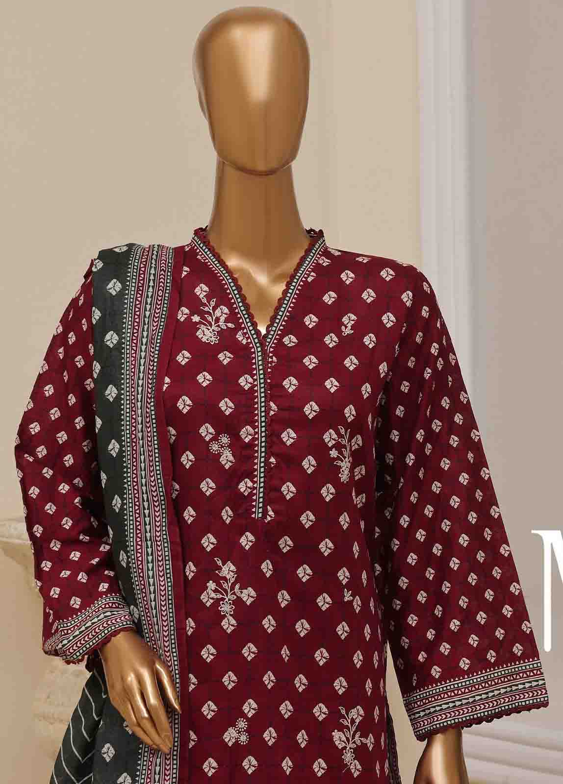 SME-756 -3 Piece Embroidered Stitched Suit