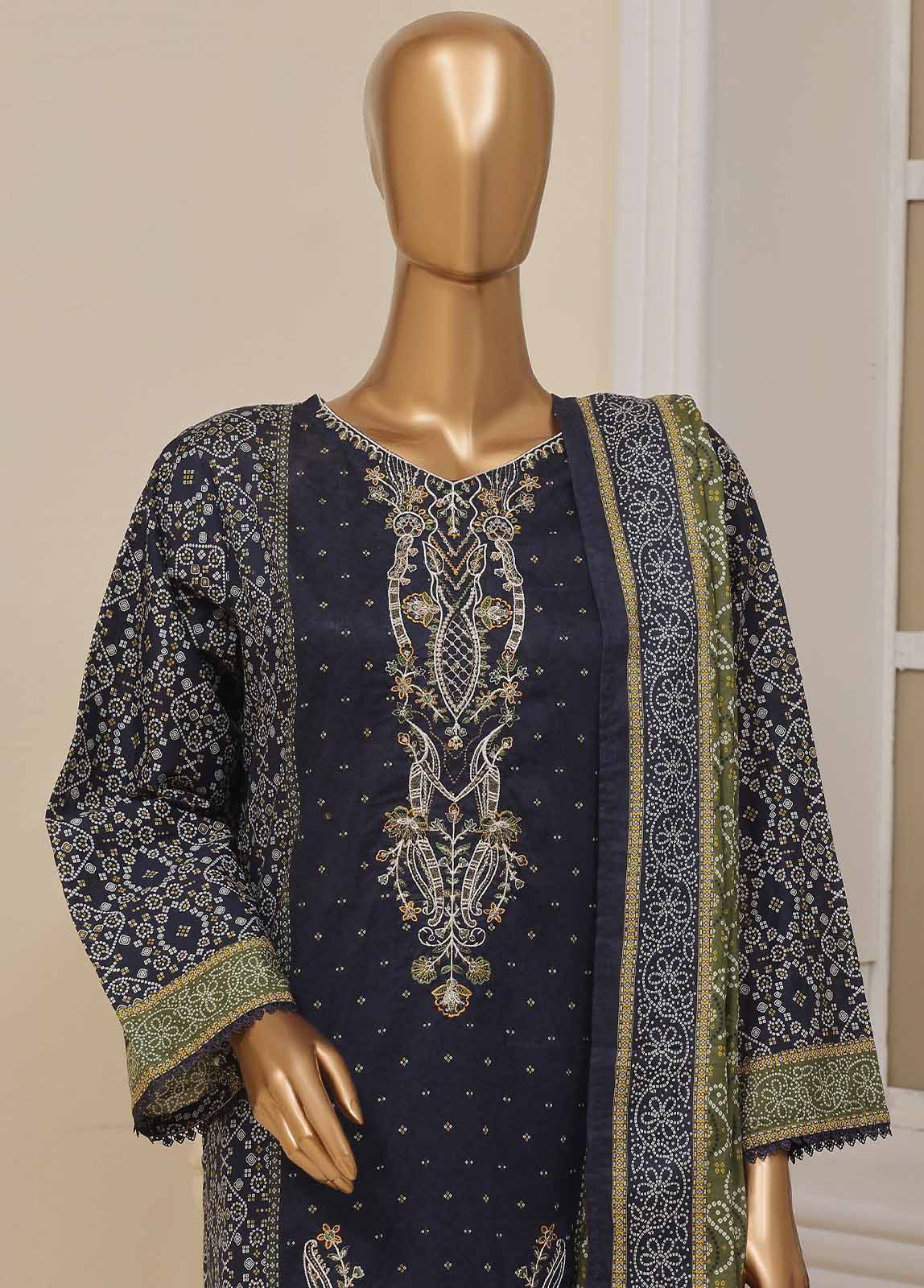 Bin Saeed Fabric - SME-758- 3 Piece Embroidered Stitched Suit