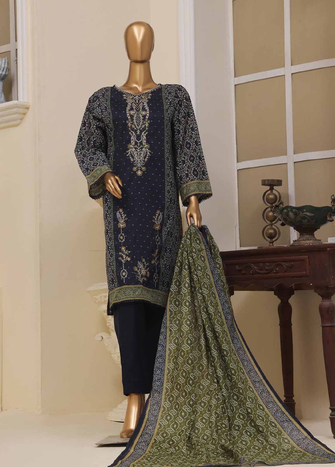 Bin Saeed Fabric - SME-758- 3 Piece Embroidered Stitched Suit