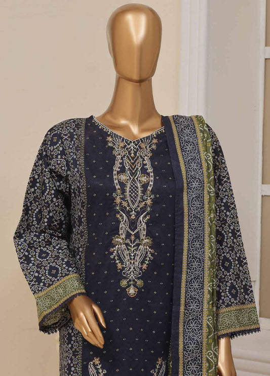 SME-758- 3 Piece Embroidered Stitched Suit