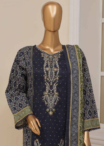SME-758- 3 Piece Embroidered Stitched Suit