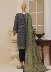 SME-758- 3 Piece Embroidered Stitched Suit