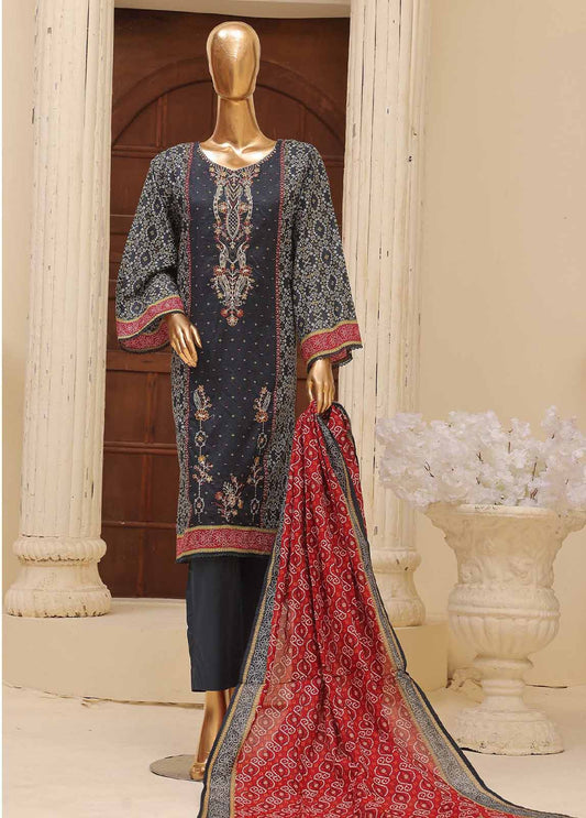 SME-759- 3 Piece Embroidered Stitched Suit