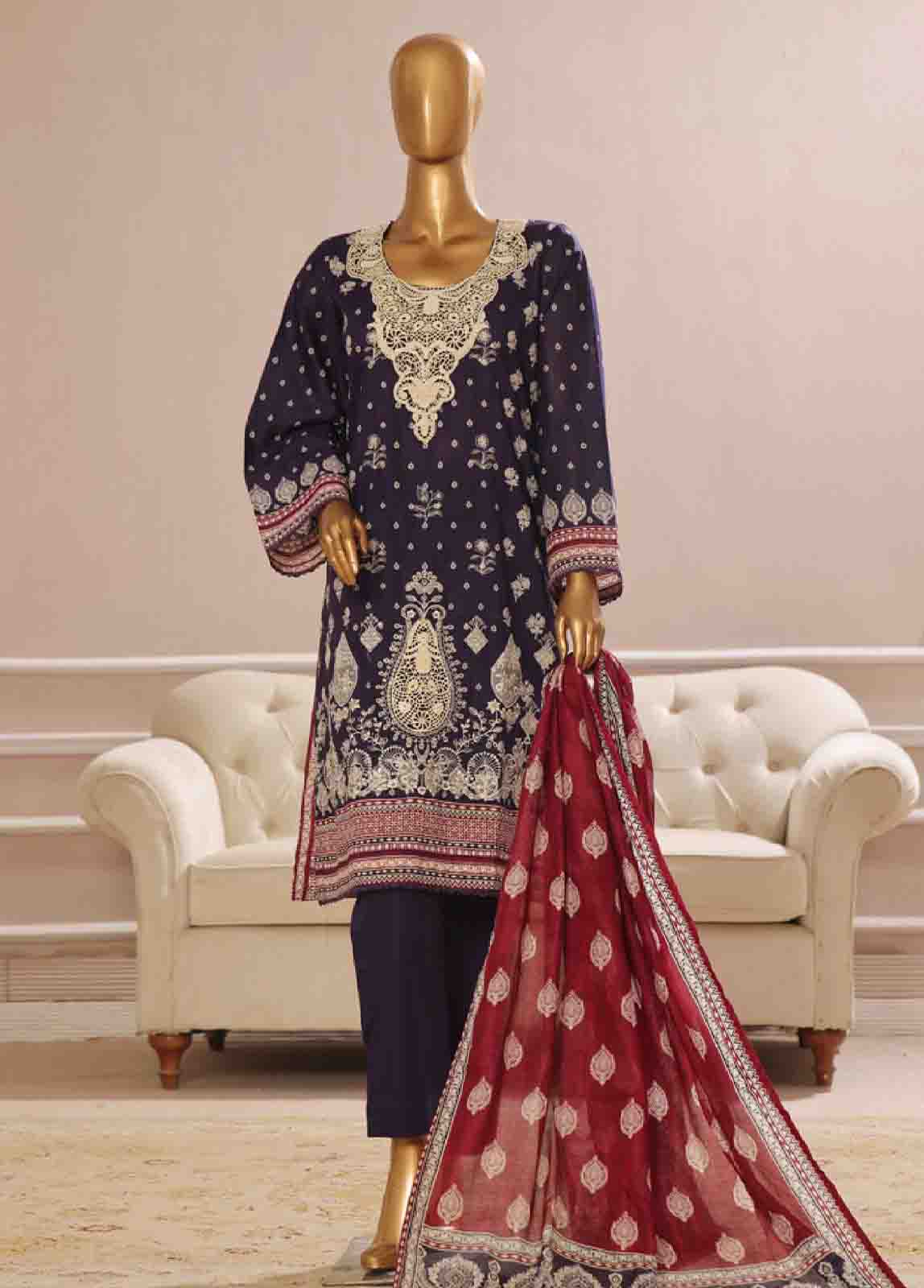Bin Saeed Fabric - SME-761- 3 Piece Luxury Embroidered Stitched Suit