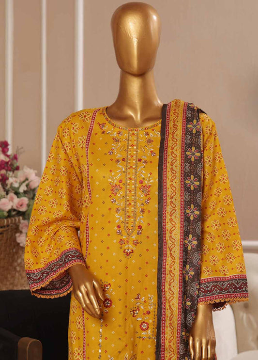 SME-762- 3 Piece Embroidered Stitched Suit