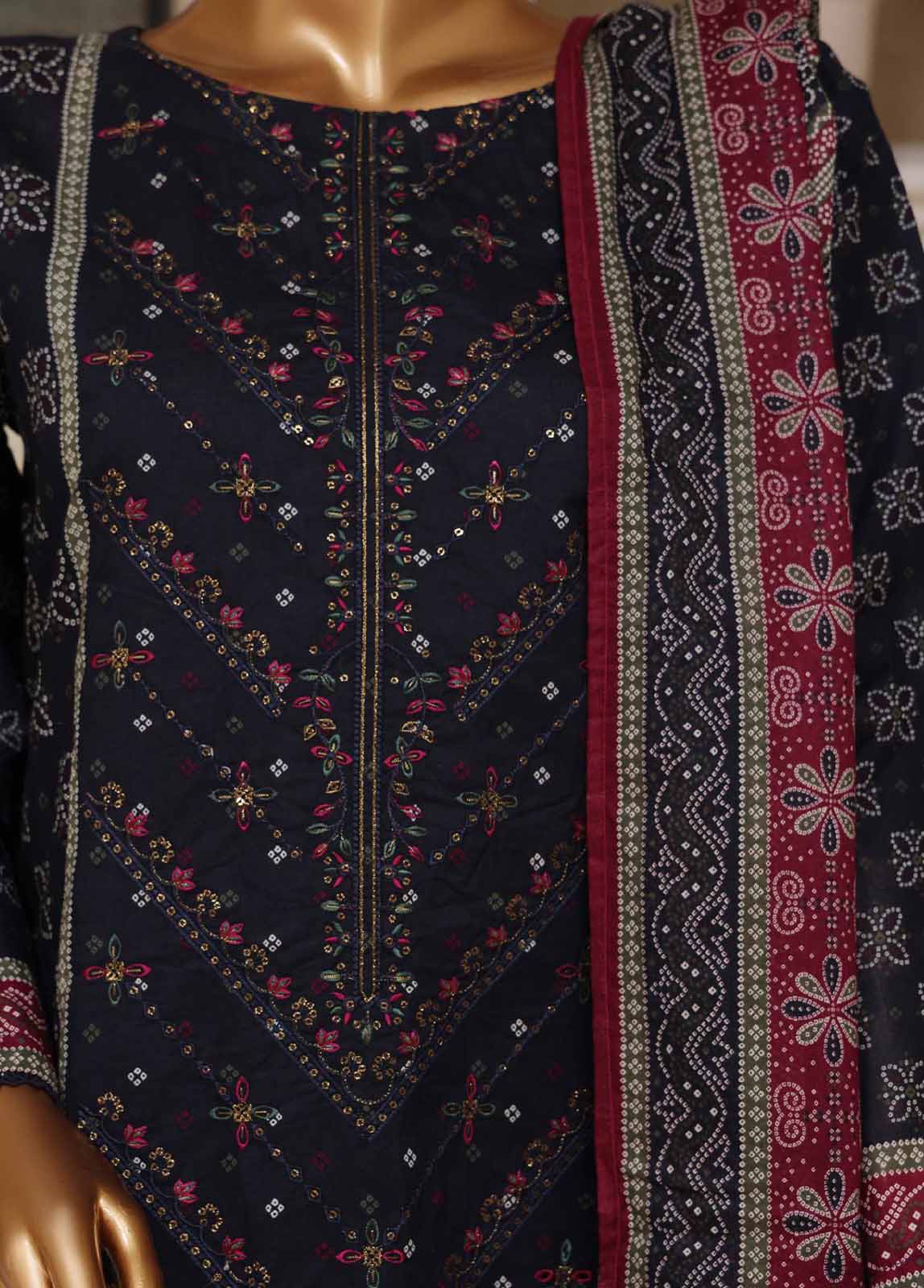 Bin Saeed Fabric - SME-763- 3 Piece Embroidered Stitched Suit