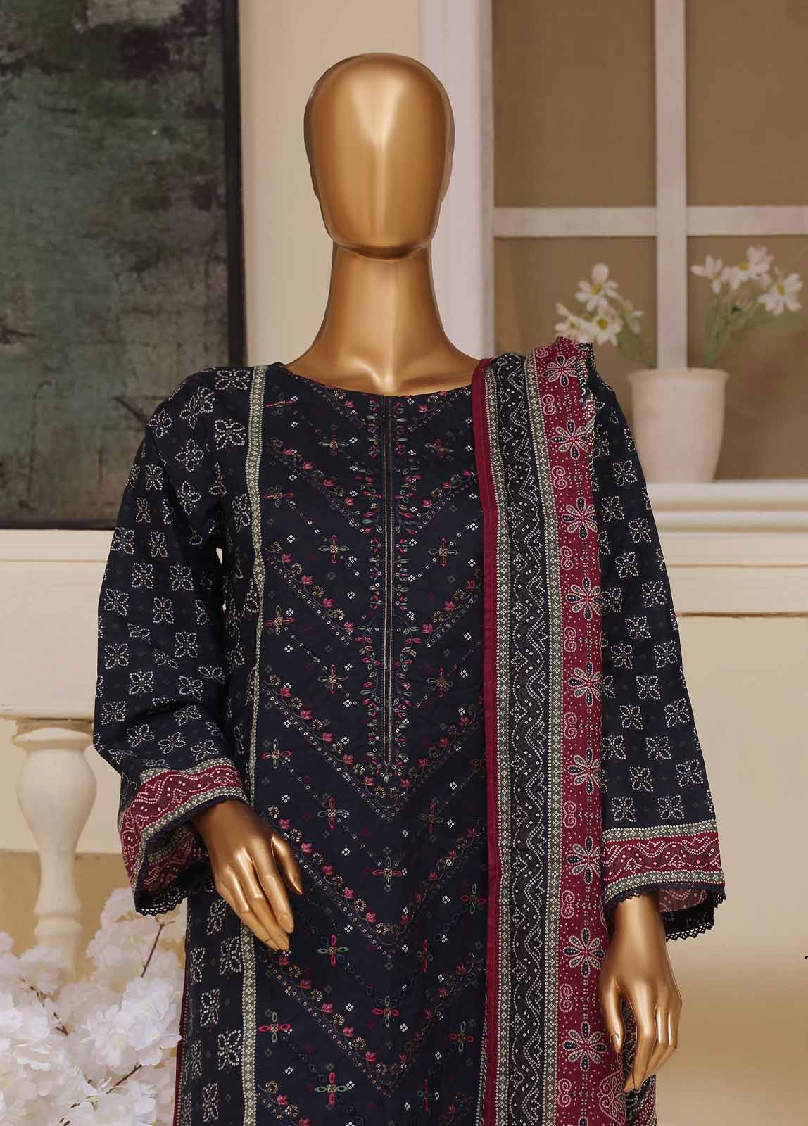 Bin Saeed Fabric - SME-763- 3 Piece Embroidered Stitched Suit