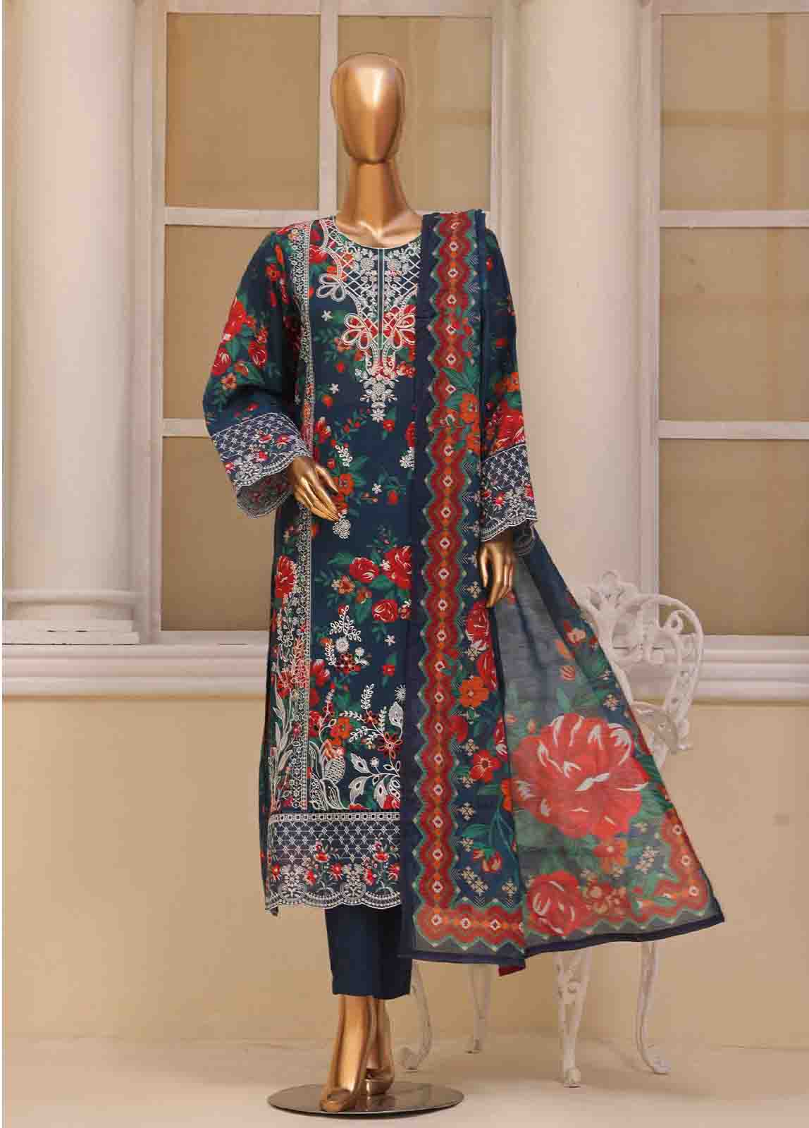 Bin Saeed Fabric - SME-766 -3 Piece Chikankari Stitched Suit
