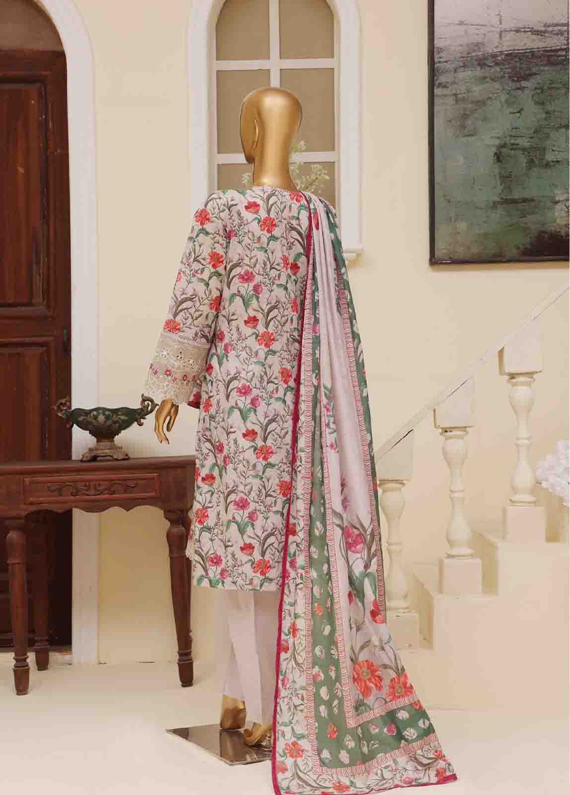 Bin Saeed Fabric - SME-775 -3 Piece Chikankari Stitched Suit