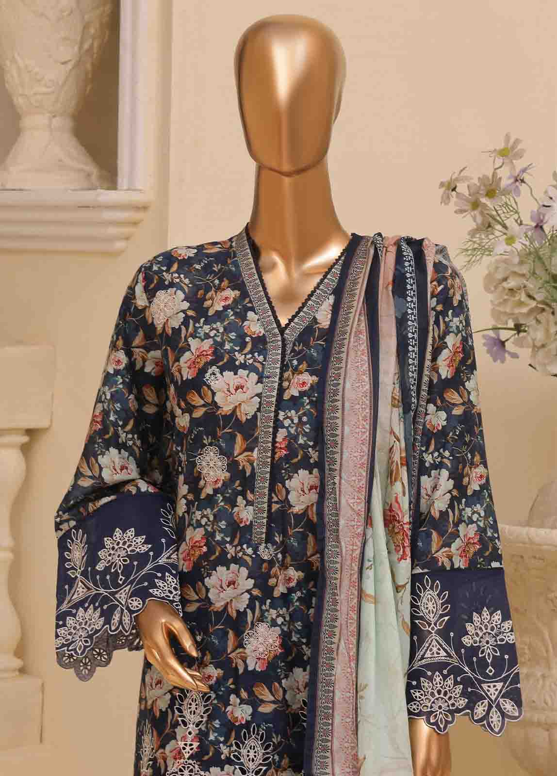 Bin Saeed Fabric - SME-777 -3 Piece Chikankari Stitched Suit