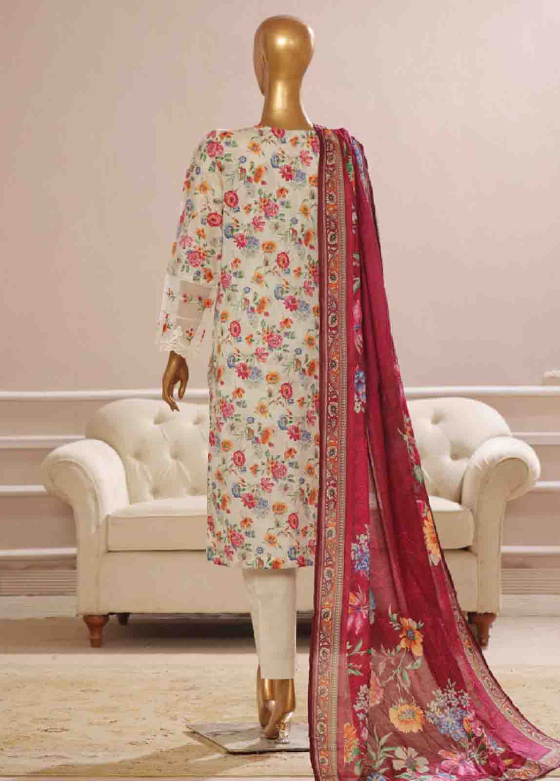 Bin Saeed Fabric - SME-780 -3 Piece Chikankari Stitched Suit
