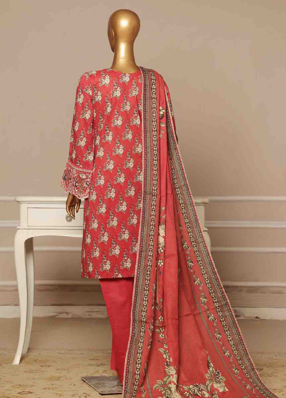 Bin Saeed Fabric - SME-785-3 Piece Chikankari Stitched Suit