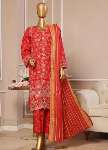 SME-789 -3 Piece Embroidered Stitched Suit