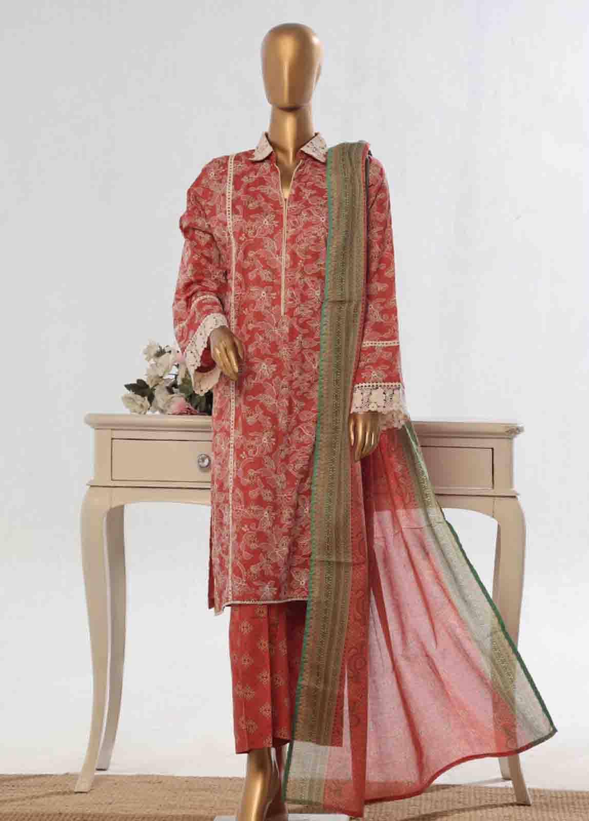 Bin Saeed Fabric - SME-795 -3 Piece Chikankari Stitched Suit