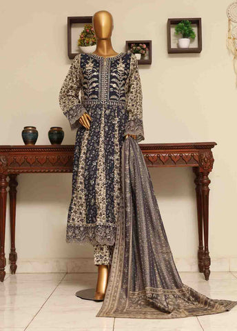 Bin Saeed Fabric - SME-FR-031-3 Piece Lawn Embroidered Frock Style Suit
