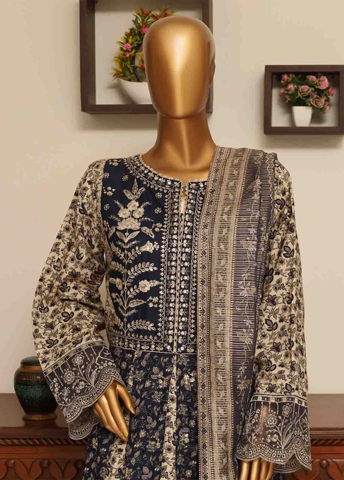 Bin Saeed Fabric - SME-FR-031-3 Piece Lawn Embroidered Frock Style Suit