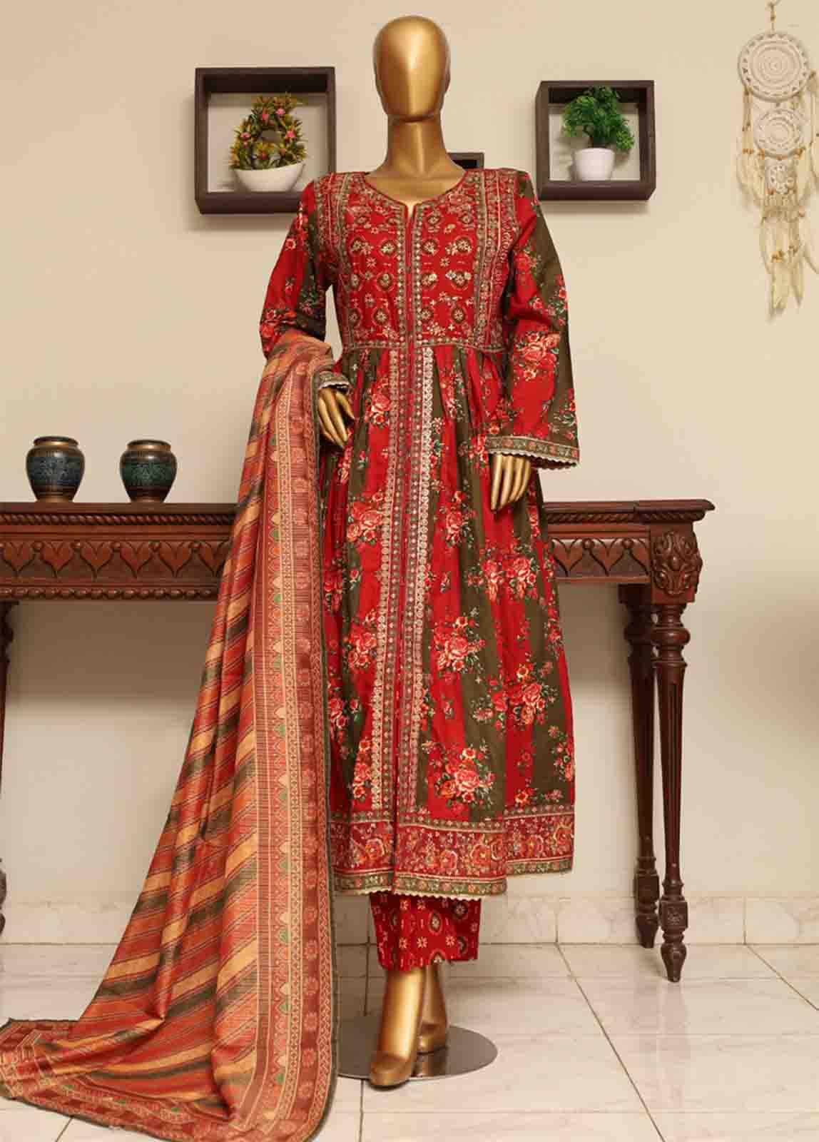 Bin Saeed Fabric - SME-FR-032-3 Piece Lawn Embroidered Frock Style Suit