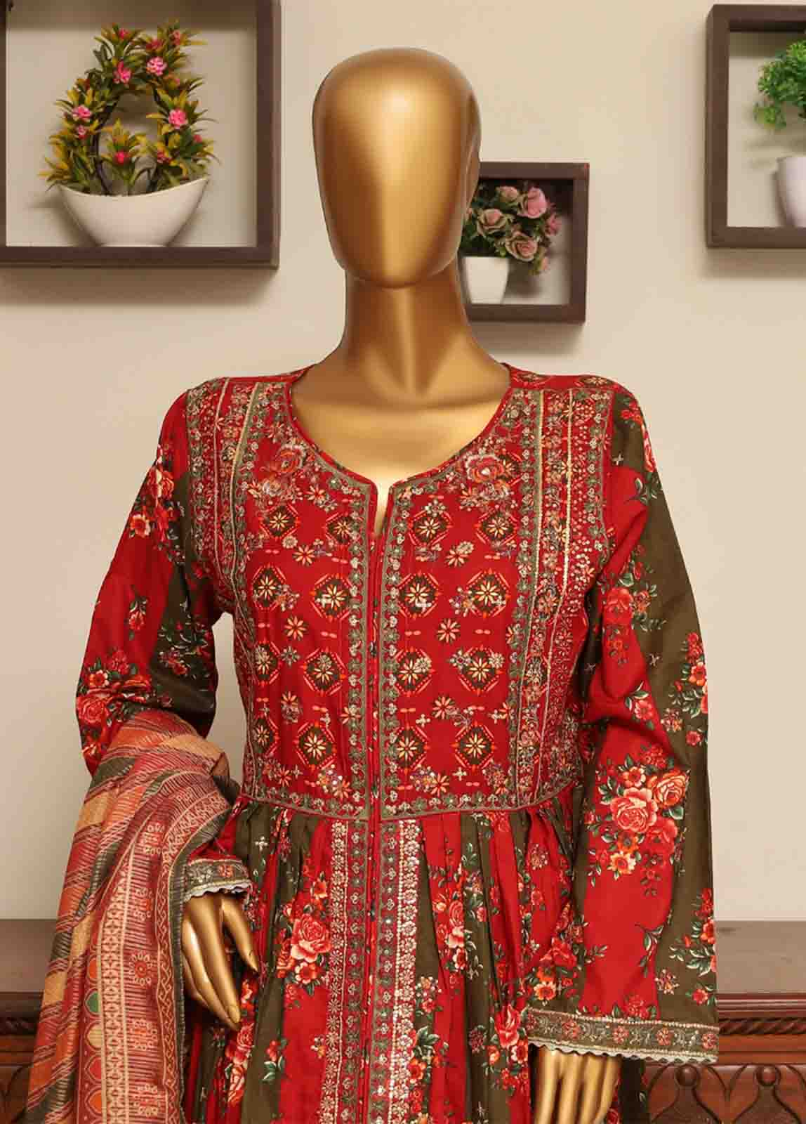 Bin Saeed Fabric - SME-FR-032-3 Piece Lawn Embroidered Frock Style Suit