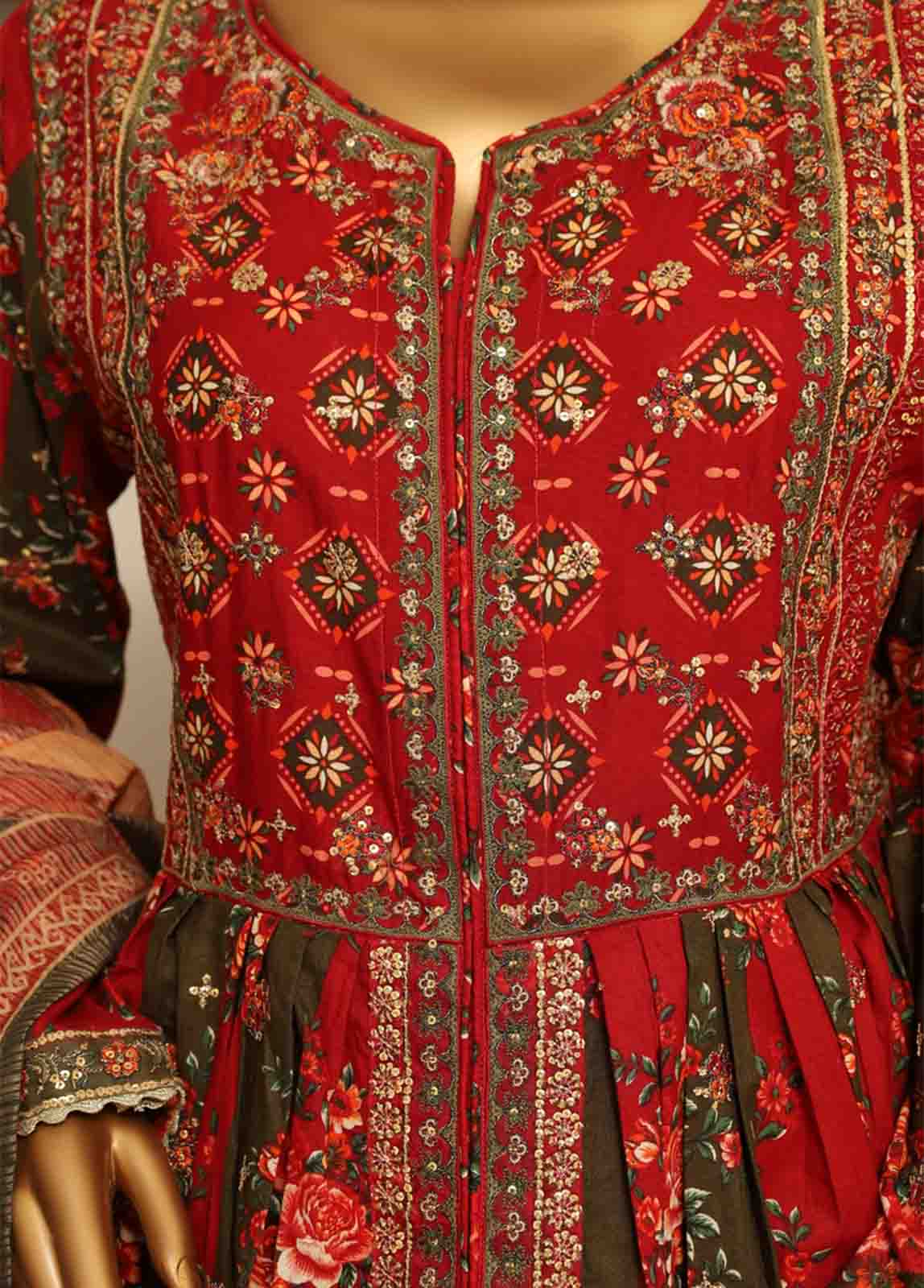 Bin Saeed Fabric - SME-FR-032-3 Piece Lawn Embroidered Frock Style Suit