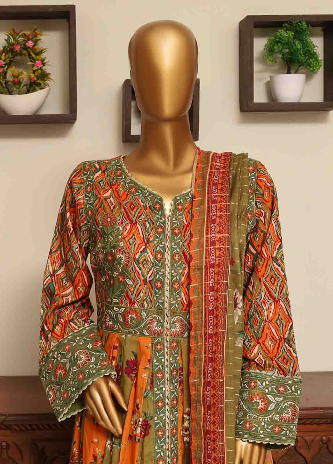 Bin Saeed Fabric - SME-FR-033-3 Piece Lawn Embroidered Frock Style Suit
