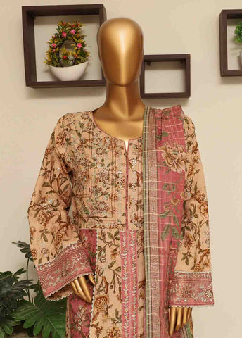 Bin Saeed Fabric - SME-FR-038-3 Piece Lawn Embroidered Frock Style Suit