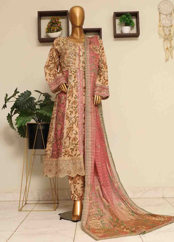 Bin Saeed Fabric - SME-FR-038-3 Piece Lawn Embroidered Frock Style Suit