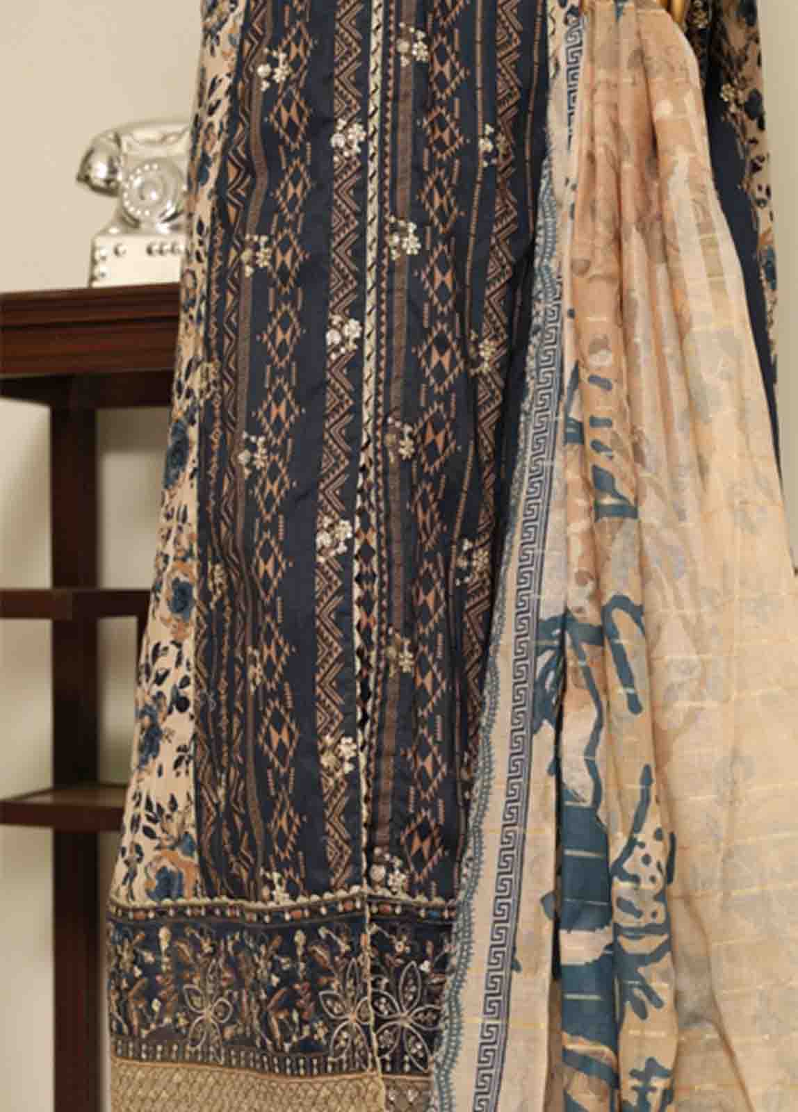 Bin Saeed Fabric - SME-FR-044-3 Piece Lawn Embroidered Frock Style Suit