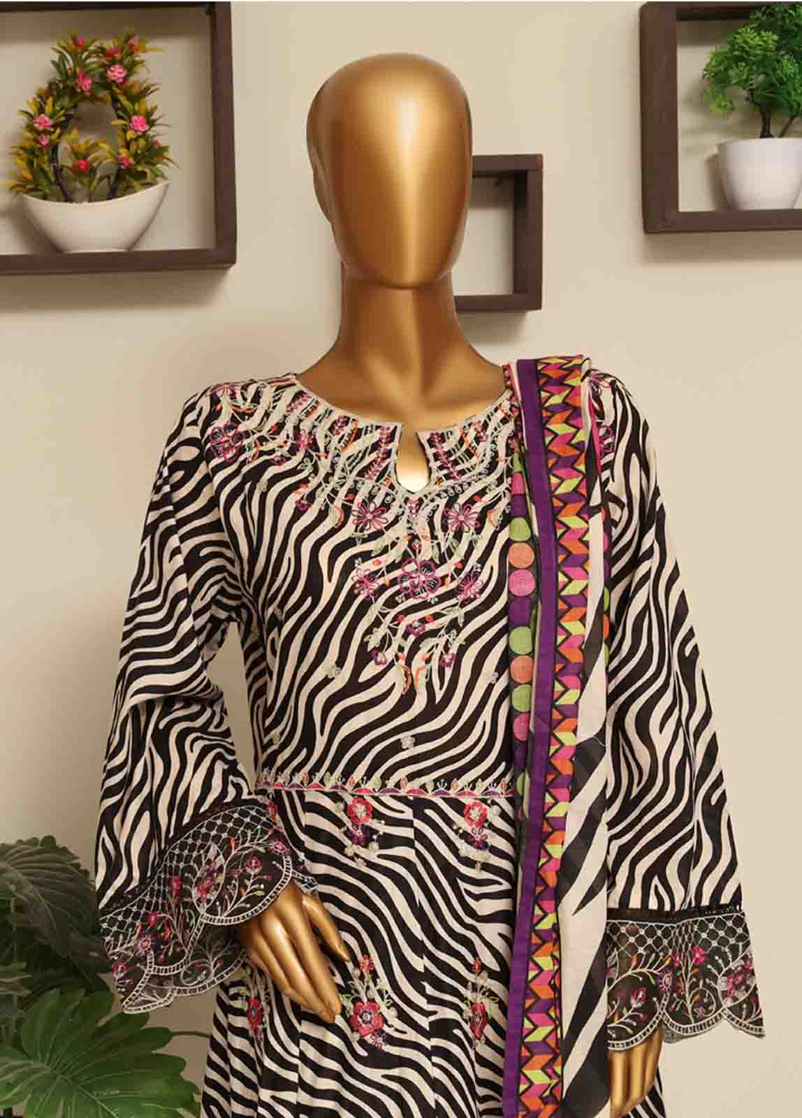 Bin Saeed Fabric - SME-FR-0797-3 Piece Lawn Embroidered Frock Style Suit