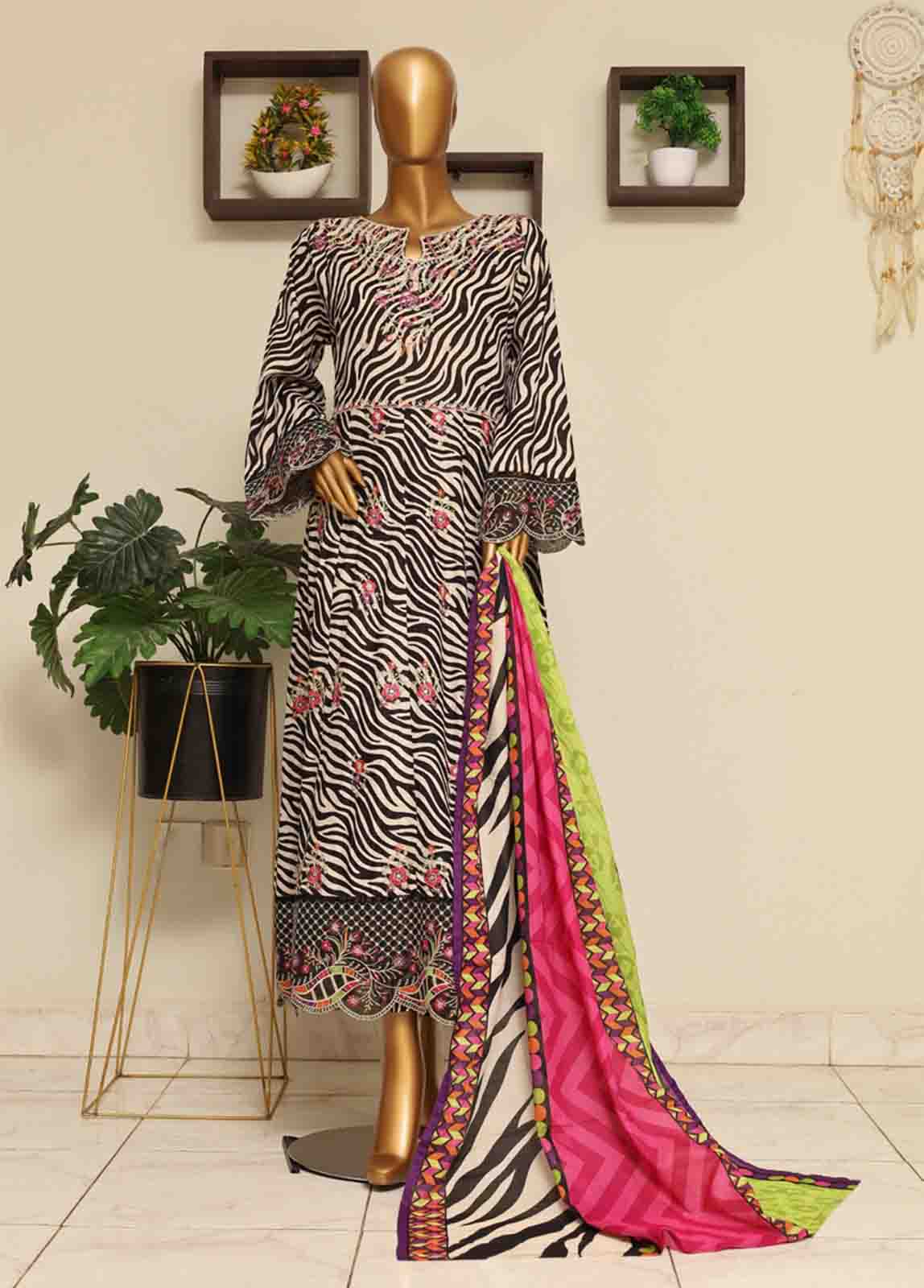 Bin Saeed Fabric - SME-FR-0797-3 Piece Lawn Embroidered Frock Style Suit