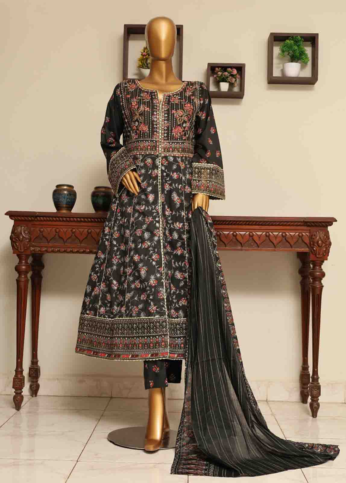 Bin Saeed Fabric - SME-FR-0806-3 Piece Lawn Embroidered Frock Style Suit