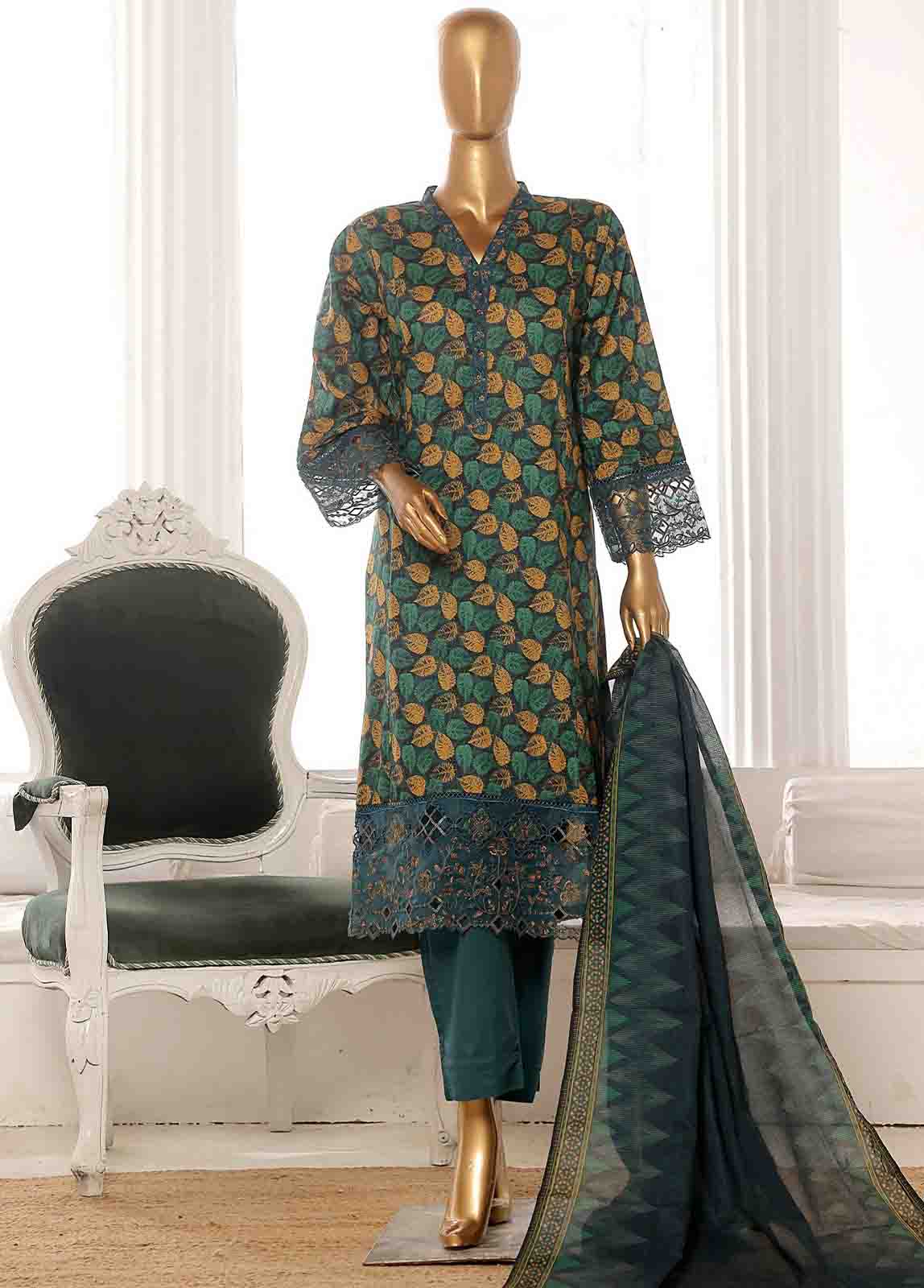 Bin Saeed Fabric - SME-FR-344-3 Piece Lawn Embroidered Frock Style Suit