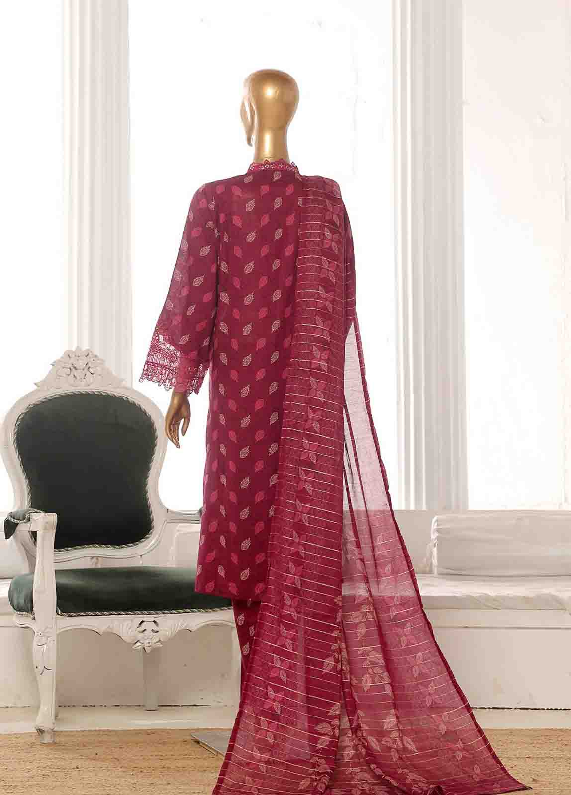 Bin Saeed Fabric - SME-FR-348-3 Piece Lawn Embroidered Frock Style Suit