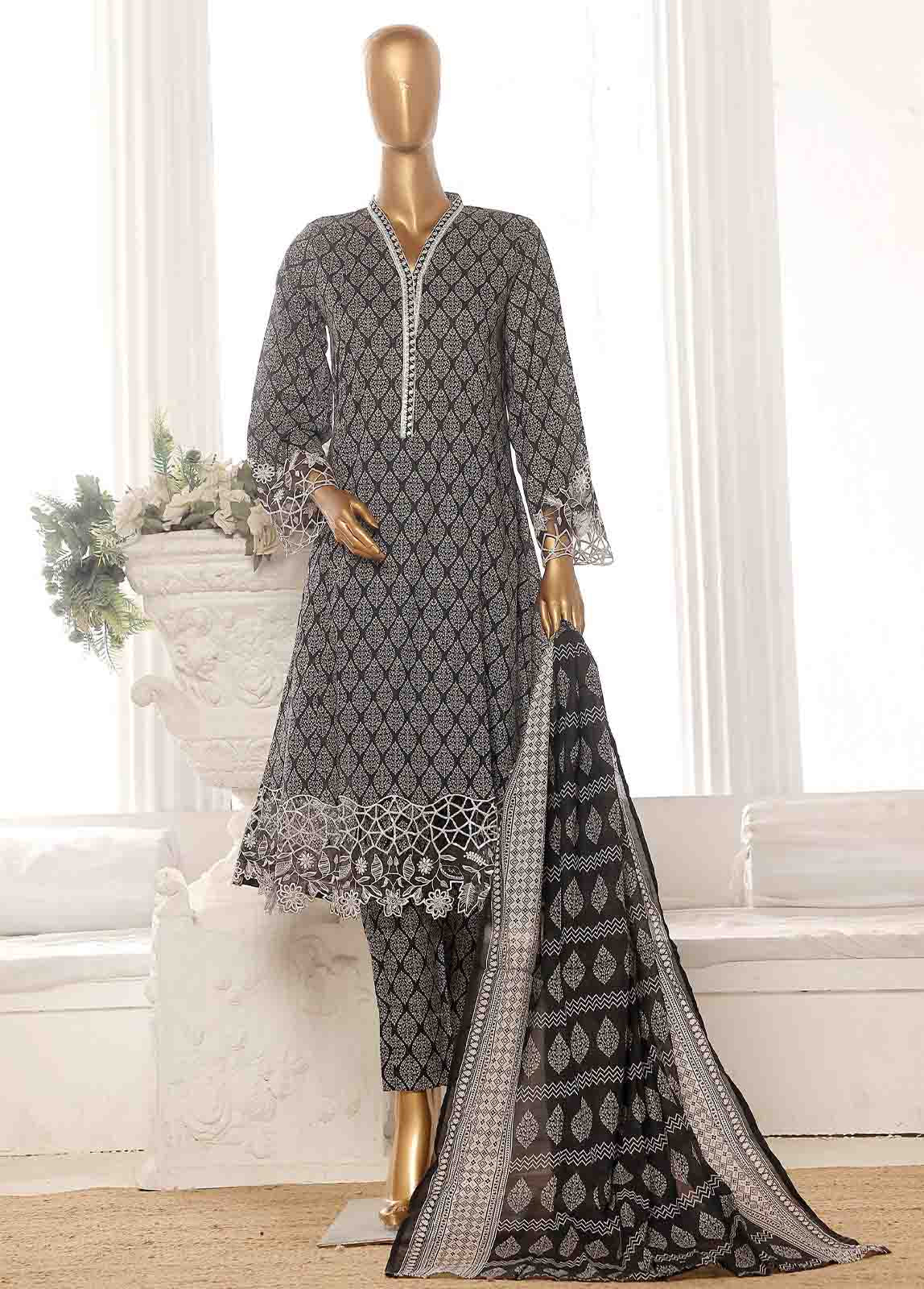 Bin Saeed Fabric - SME-FR-357-3 Piece Lawn Embroidered Frock Style Suit