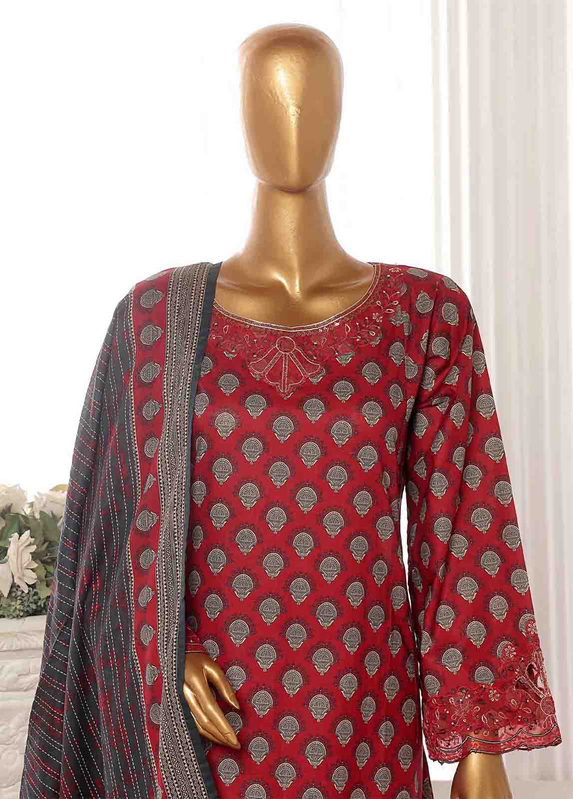 Bin Saeed Fabric - SME-FR-595-3 Piece Lawn Embroidered Frock Style Suit