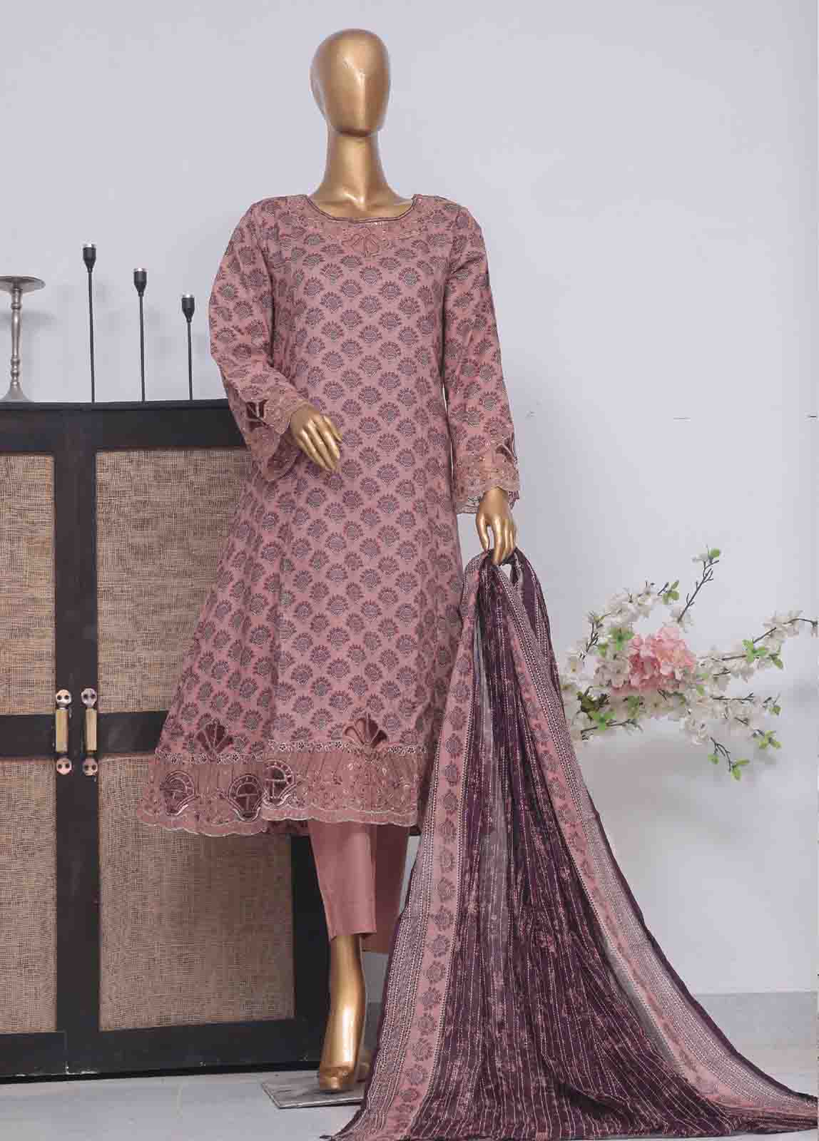 Bin Saeed Fabric - SME-FR-596-3 Piece Lawn Embroidered Frock Style Suit