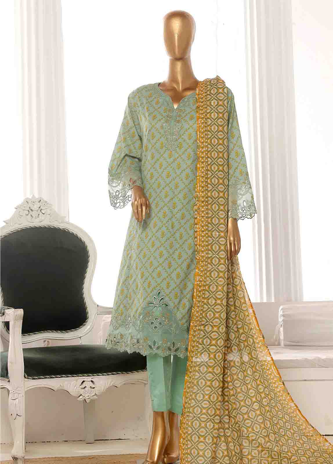 Bin Saeed Fabric - SME-FR-597-3 Piece Lawn Embroidered Frock Style Suit