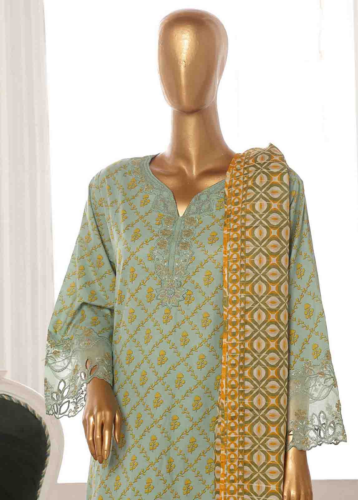 Bin Saeed Fabric - SME-FR-597-3 Piece Lawn Embroidered Frock Style Suit