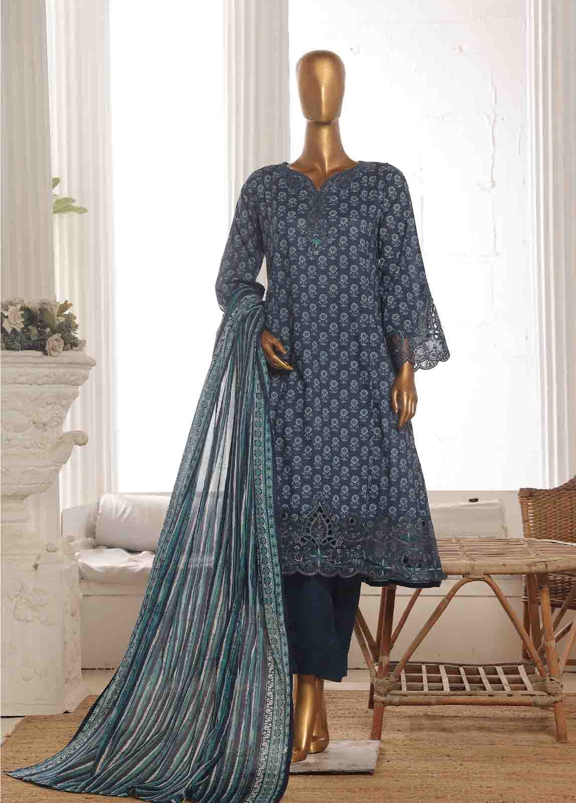 Bin Saeed Fabric - SME-FR-599-3 Piece Lawn Embroidered Frock Style Suit